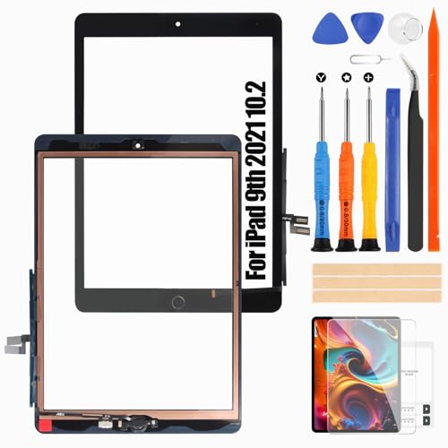 Atwist Touchscreen für iPad 9th Generation 2021 10.2 - für iPad 9th Gen 2021 A2603 A2604 Touch Screen Digitalisierer Bildschirm Ersatz Glas Sensor Schwarz mit Home Button (Kein LCD) von Atwist
