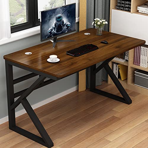 Atwnjkp Einfacher Computertisch im modernen Stil, großer Arbeitstisch, Home-Office-Arbeitsplatz mit stabilem Metallrahmen (39", braun) von Atwnjkp