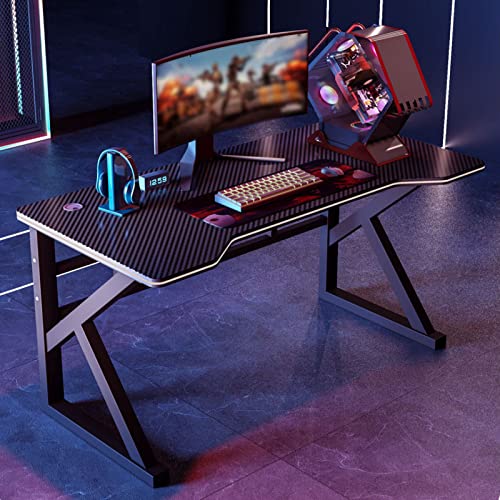 Atwnjkp Gaming-Schreibtisch, K-förmiger Computertisch mit Kohlefaseroberfläche, Heimbüro, ergonomische Gamer-Workstation (31 Zoll, schwarz) von Atwnjkp
