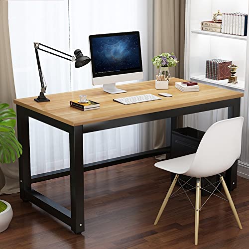 Atwnjkp Großer Computertisch, einfacher und moderner Schreibtisch für das Heimbüro, Studentenschreibtisch, Lesetisch (39 Zoll, Teak und Schwarz) von Atwnjkp