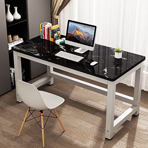 Atwnjkp Moderner Schreibtisch für das Heimbüro, multifunktionaler Computertisch, Arbeitstisch, persönlicher Arbeitsplatz, weißes Metallgestell (31 Zoll, schwarzer Marmor) von Atwnjkp