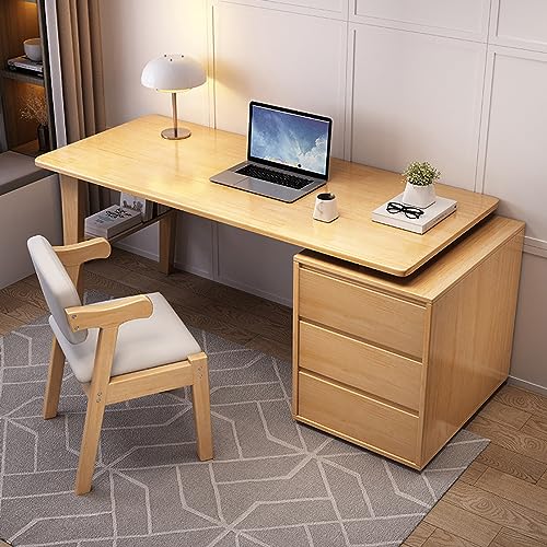Atwnjkp Schreibtisch für zu Hause mit Schubladen, Schreibtisch aus Massivholz, moderner Computertisch mit Stauraum, Natur von Atwnjkp
