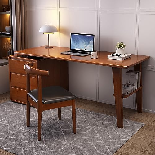 Atwnjkp Schreibtisch für zu Hause mit Schubladen, Schreibtisch aus Massivholz, moderner Computertisch mit Stauraum, Walnuss von Atwnjkp