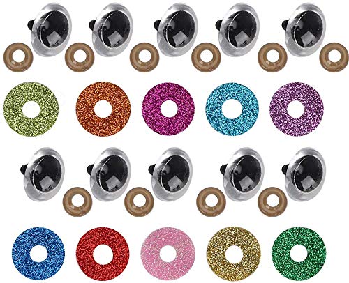 Kunststoff Sicherheitsaugen, 100 Sets Crafts Doll Eyes mit Glitzer Unterlegscheiben für Amigurumi Puppet Plüschtier und Teddybär(20mm) von Atyhao