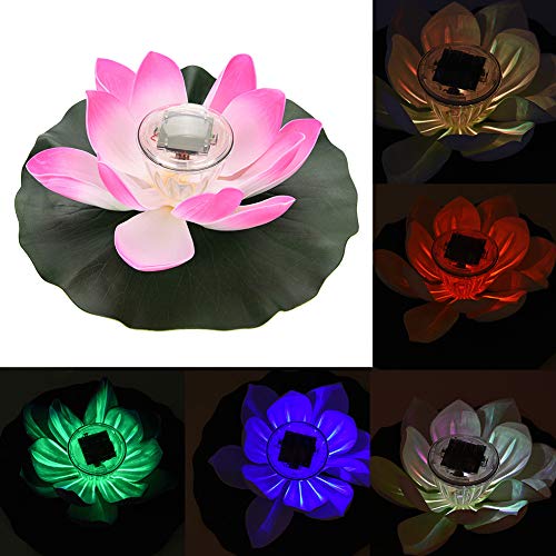 Atyhao Lotus-Blumen-Solarlicht, wasserdichte Solarenergie, Mehrfarbige LED-Farbwechsel-Lotus-Schaum-Blumen-Lampe Im Freien, Schwimmendes Garten-Pool-Teich-Licht (bunt rosa) von Atyhao