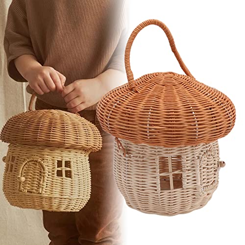 Atyhao Rattan-Hängetasche, Handgefertigter Rattan-Pilzkorb, Gewebt, Niedlich, Desktop-Dekoration, Babyspielzeug, Aufbewahrung, Organizer, Kinder, Fotografie, Requisiten, Kinderzimmer, von Atyhao