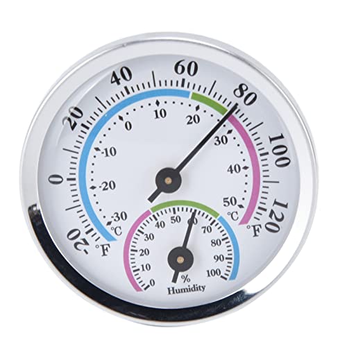 Atyhao Thermometer Indoor mit Feuchtigkeitsmesser, Mini Indoor Thermometer Hygrometer 2 in 1 Kompakte Struktur Klare Skala Silber Feuchtigkeitsmonitor Messgerät für Gewächshäuser von Atyhao