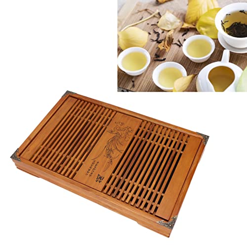 Chinesisches Kongfu-Teetablett, Hölzernes Teetablett mit Wasserspeicher-Drainage, Doppelschichtiges Teetablett für Teetisch, Heimtee-Serviertablett für Büro, Japanisches Teetablett (Gelbe Orchidee) von Atyhao