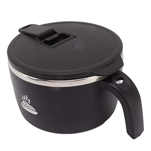 Edelstahl-Nudelschüssel 900 Ml Instant-Nudelschüssel Doppelschicht-Hohlisolierung mit Deckel (Schwarz) von Atyhao