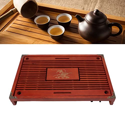 Kongfu Teetablett, Chinesisches Teetablett aus Holz, Wasserspeicher, Entwässerung, Teeserviertablett für den Heimtisch, Doppelschichtig, Japanisches Teetablett, Bürotisch, (Dunkelrot) von Atyhao