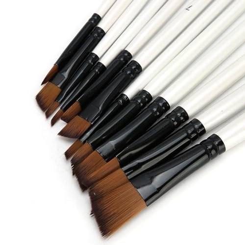 Künstler Pinsel Set, 12-teilige Nylon Haarpinsel mit perlweißem Holzgriff für Acrylöl Aquarell Gouache(Schräger Kopf) von Atyhao