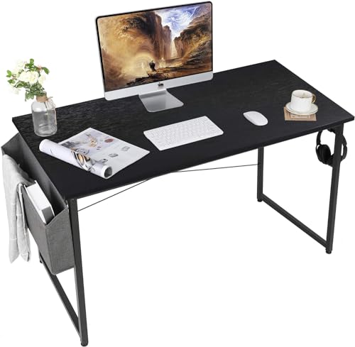 AuAg Schreibtisch Schwarz 135 x 60 cm, PC Tisch Computertisch mit Aufbewahrungstasche, Kleiner Schreibtisch Bürotisch Officetisch für Home Office Schule, Stabil Laptop-Tisch Arbeitstisch von AuAg