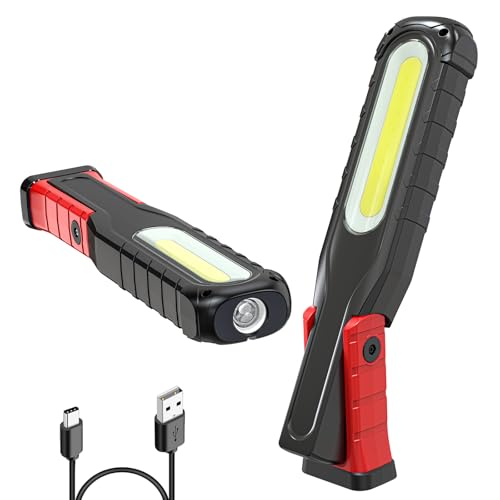 AuRiver LED Arbeitsleuchte Akku, 6000 mAh LED Taschenlampe mit Schwenkfunktion Magnetfuß und Haken, 5 Modi COB Inspektionslampe für Autoreparatur Werkstatt Camping Notfall von AuRiver