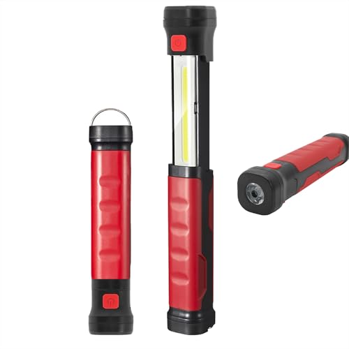 AuRiver LED Arbeitsleuchte Werkstattlampe Inspektionslampe, 2 in1 herausziehbares Licht mit Magnet, Werkstattlampe mit 2000 mAh, COB Notlicht für Autoreparatur Werkstatt und Camping (Rot) von AuRiver