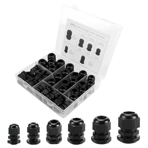 50 Stück Kabelverschraubung Set, Kabeldurchführung Wasserdicht PG7 PG9 PG11 PG13,5 PG16 PG19, Einstellbar Nylon PG Verschraubung Kabelverschraubungen für Schaltkasten Abzweigkasten - Schwarz 50 Stück Kabelverschraubung Set, Kabeldurchführung Wasserdicht PG7 PG9 PG11 PG13,5 PG16 PG19, Einstellbar Nylon PG Verschraubung Kabelverschraubungen für Schaltkasten Abzweigkasten - Schwarz von Auauraintt