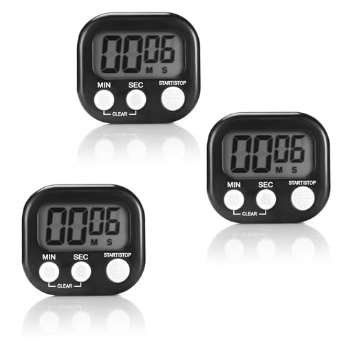 Auauraintt 3 Stück Eieruhr Digital,Kurzzeitwecker,Timer Digital,Mit Klappbarem StäNder Und Display,Digitaler Timer für Küche Schule Sport,KüChentimer Digital Stoppuhr Kinder Schwarz von Auauraintt