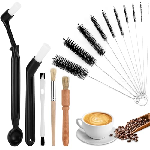 Auauraintt Kaffee Pinsel Kaffee Reinigungsbürste Set, 15 Stück Kaffeevollautomat Kaffee Pinsel Espressomaschinen Reinigungspinsel Holz Griff Kaffeemühle Maschine Reinigungsbürste von Auauraintt