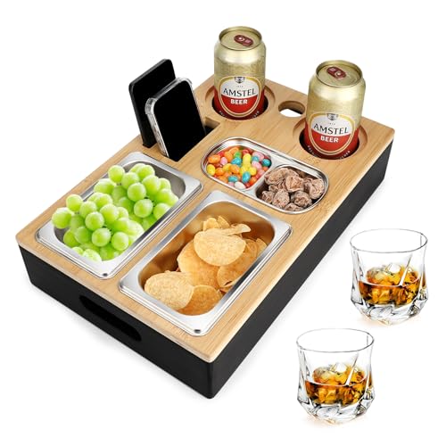 Auauraintt Sofa Tablett, Couchbar Snackbox, Mit Snackschalen Aus Edelstahl,mit Abnehmbarer Deckel, der perfekte Couch Organizer, für Wohnzimmer Sofa Restaurant Picknick Party von Auauraintt