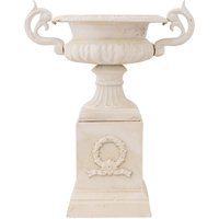 Amphore Mit Sockel Pflanzamphore Pflanzkübel Blumentopf Garten Gusseisen Weiß von Aubaho