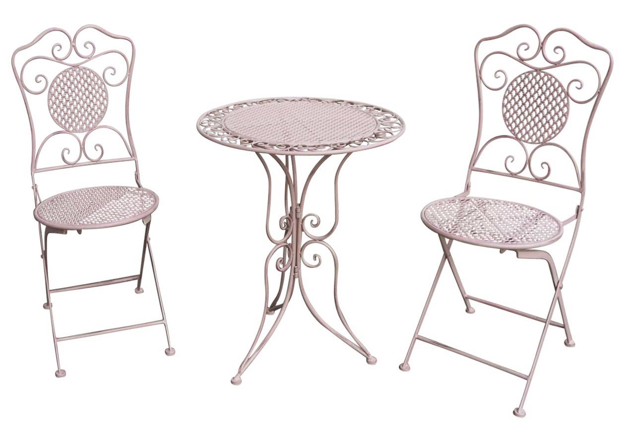 Aubaho Balkonset Gartenset Tisch + 2 Stühle Antik-Stil Gartengarnitur rosa pink Bistros von Aubaho