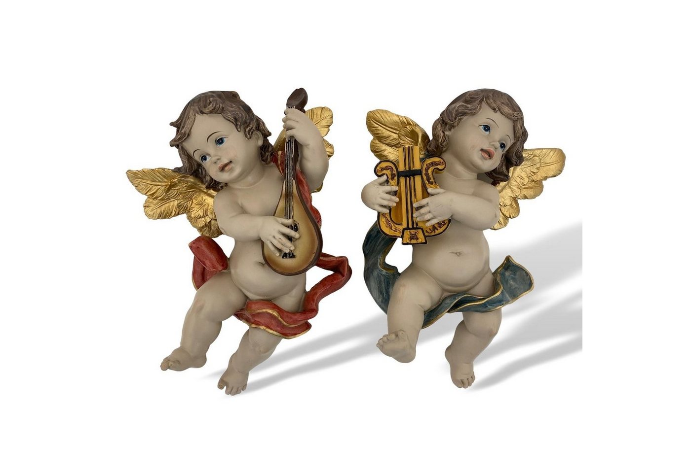 Aubaho Dekofigur 2er Set Engel Putte Figur Mandoline Harfe zum Aufhängen 21cm Antik-Sti von Aubaho