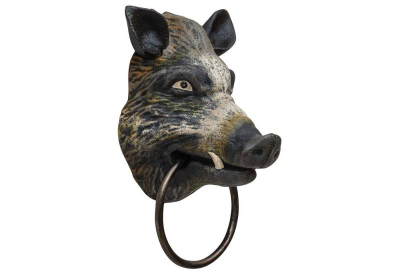 Aubaho Dekofigur Handtuchhalter Wildschwein Kopf Figur Skulptur Eisen Antik-Stil 18cm von Aubaho