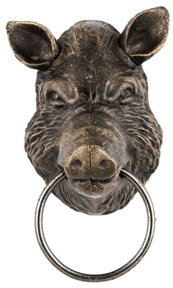 Aubaho Dekofigur Handtuchhalter Wildschwein Kopf Figur Skulptur Eisen Antik-Stil - 23cm von Aubaho