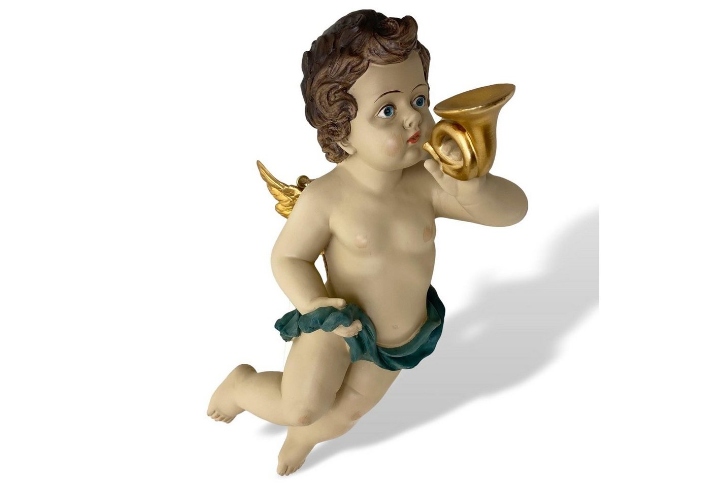 Aubaho Dekofigur Skulptur Engel Putte zum Aufhängen Figur Trompete Kunststein 43cm Anti von Aubaho