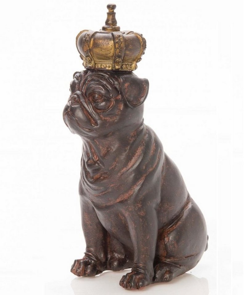 Aubaho Dekofigur Skulptur Hund Mops mit Krone 22cm Antik-Stil Figur kleiner Prinz von Aubaho