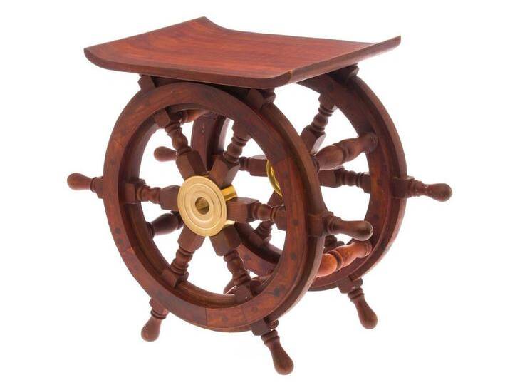 Aubaho Dekoobjekt Beistelltisch Hocker Tisch Schiff Boot Steuerrad Schiffsteuerrad Holz, braun von Aubaho