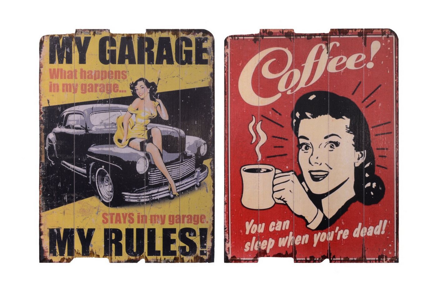 Aubaho Dekoobjekt Ein Paar Vintage-Drucke auf Holz Replikat Retro Design Dekoration von Aubaho