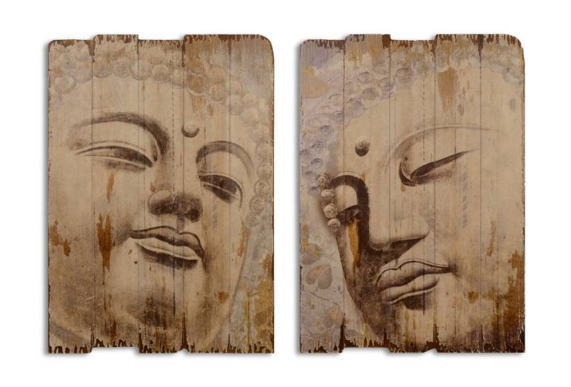 Aubaho Dekoobjekt Ein Paar Vintage-Drucke auf Holz Replikat Retro Design Dekoration von Aubaho