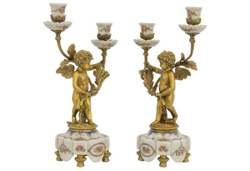 Aubaho Dekoobjekt Set 2-teilig Kerzenständer Porzellan Messing Engel Skulptur Antik-Stil von Aubaho