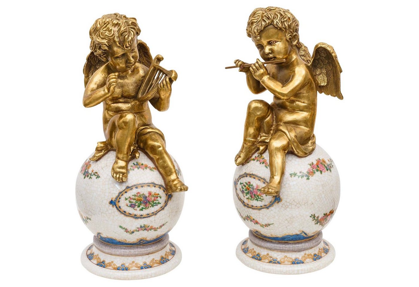 Aubaho Engelfigur Engel Paar Figur Skulptur Flöte Harfe Kugel Porzellan Messing Antik-St von Aubaho