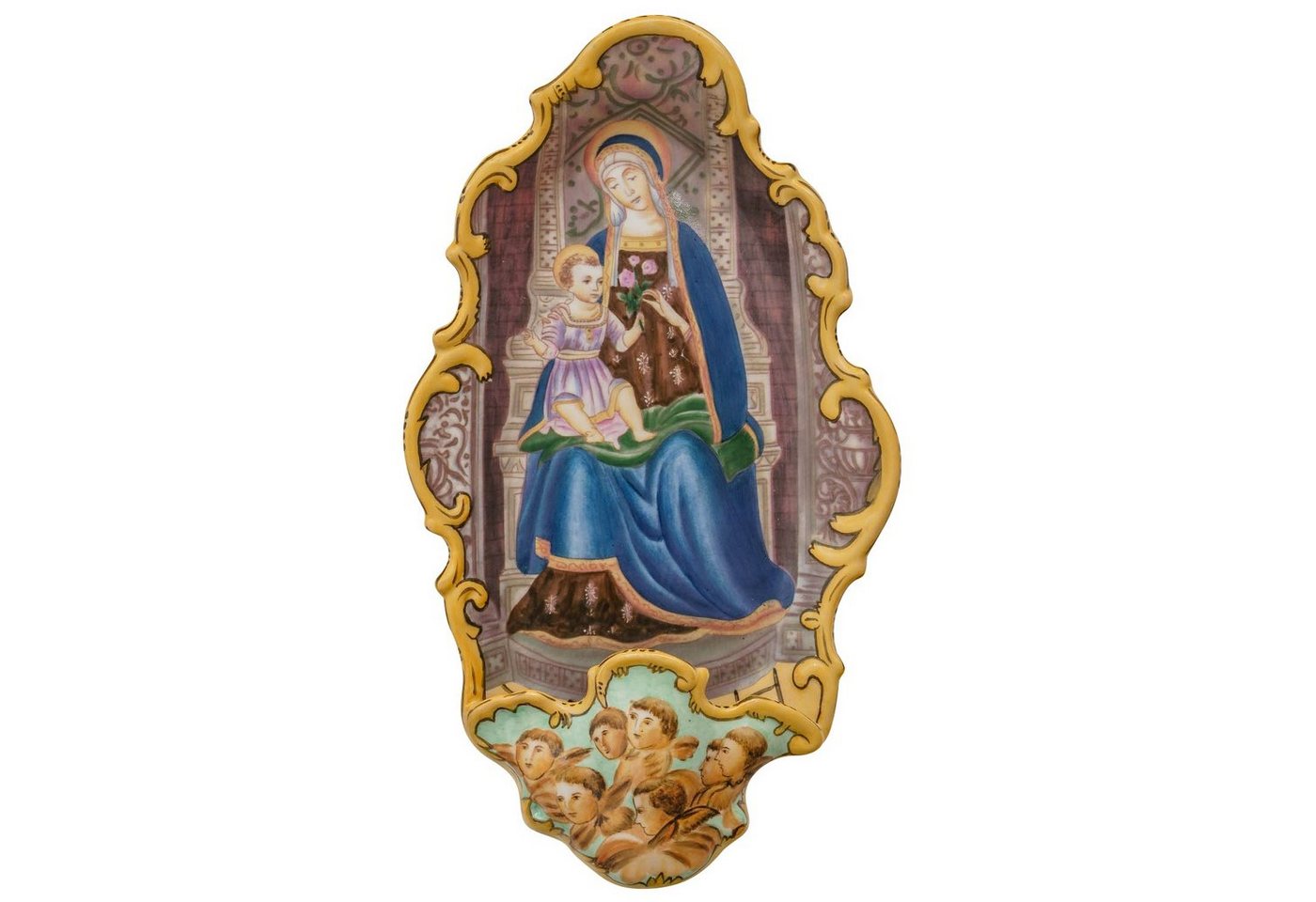 Aubaho Engelfigur Weihwasserbecken Majolica Porzellan Religion Engel Antik-Stil 34cm von Aubaho