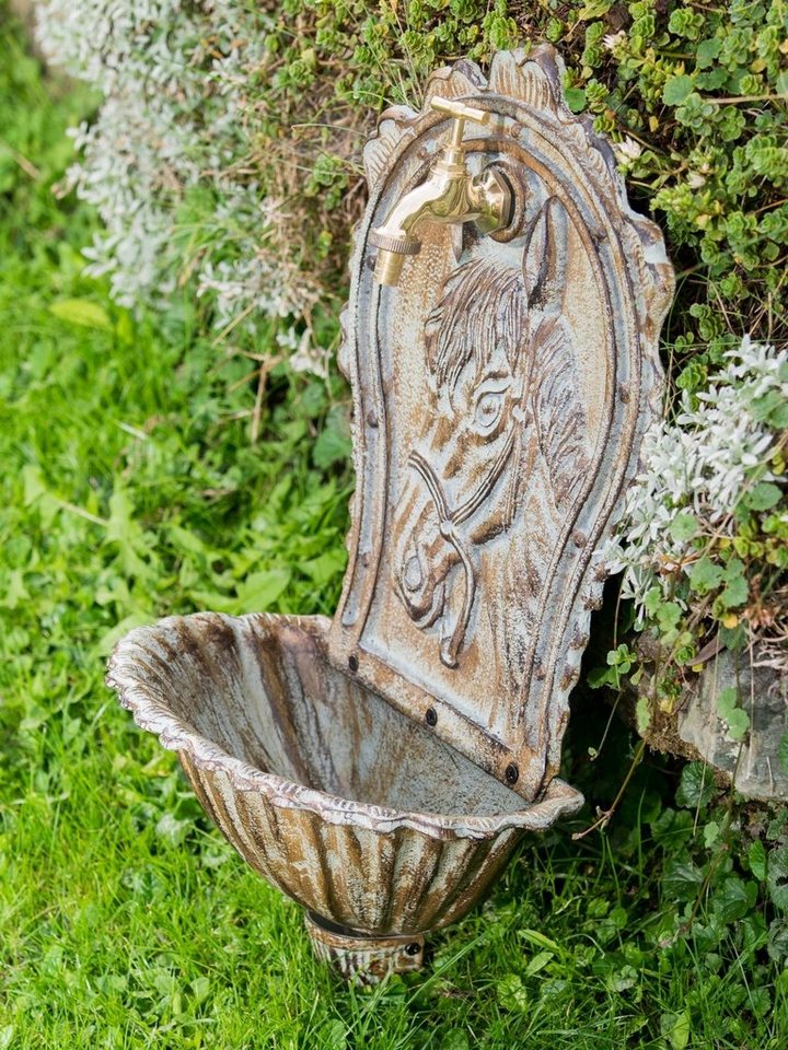 Aubaho Gartenbrunnen Waschbecken Wandbrunnen Garten Eisen Nostalgie antik Stil Pferd Brunne von Aubaho