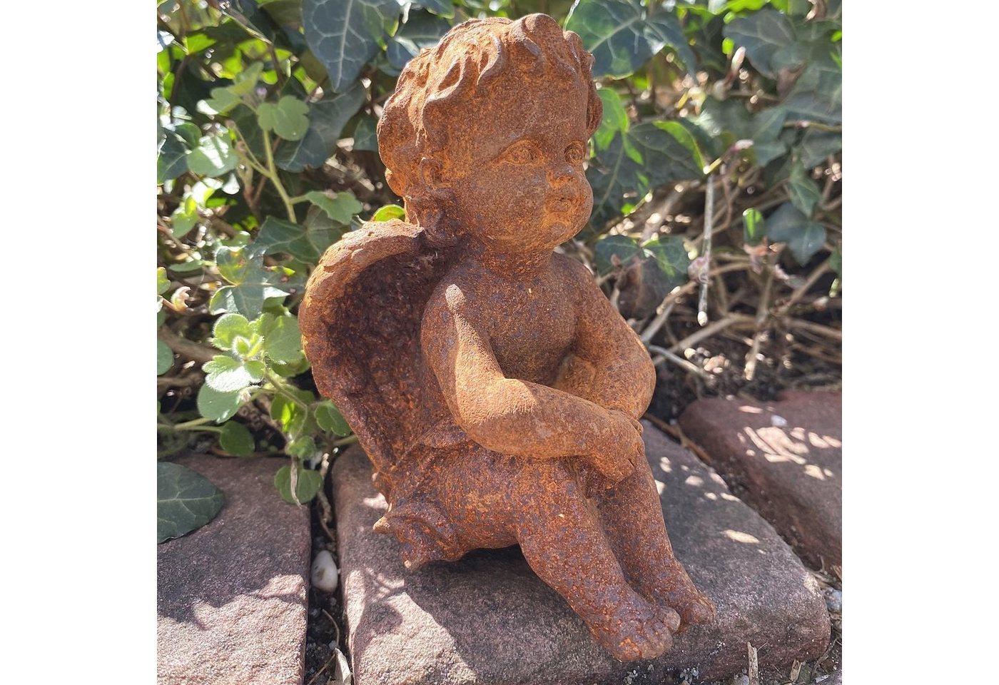 Aubaho Gartenfigur Skulptur Engel Engelsfigur Figur Dekoration Eisen Rost Antik-Stil 11cm von Aubaho