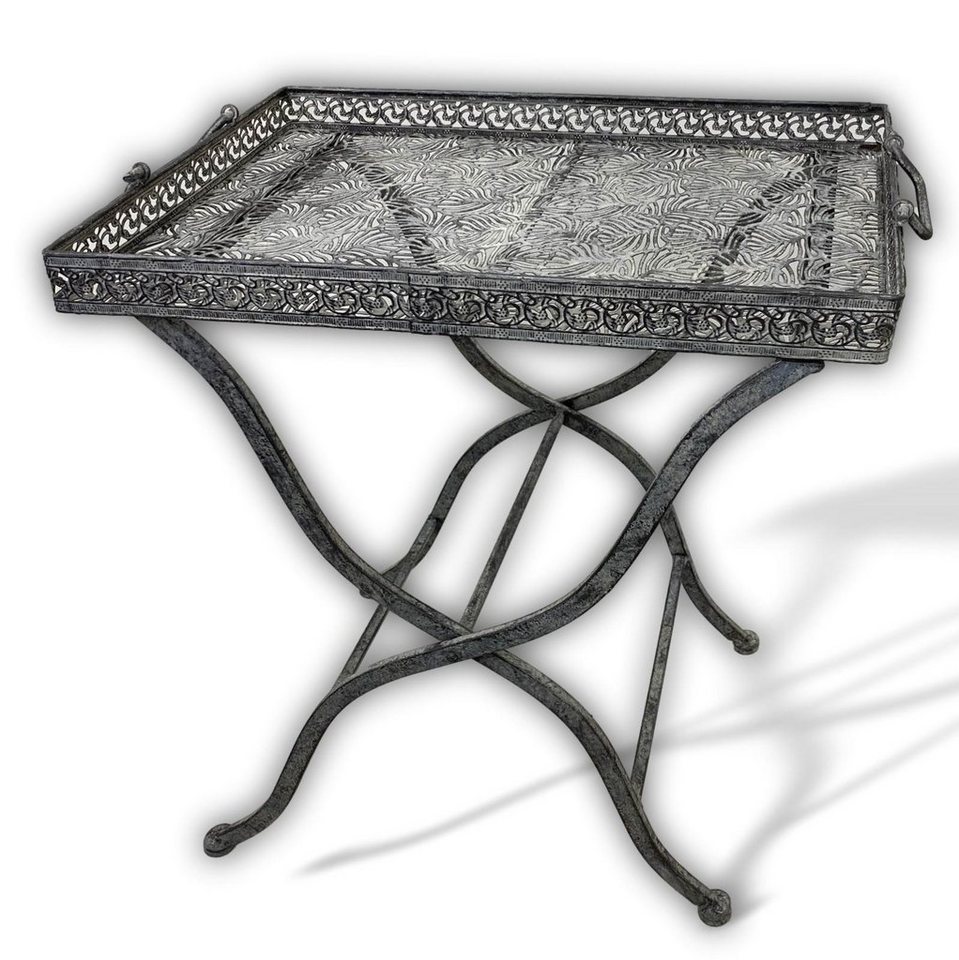 Aubaho Gartentisch »Butlers tray Serviertisch Tisch Klapptisch Gartentisch Metall grau Antik-Stil« von Aubaho