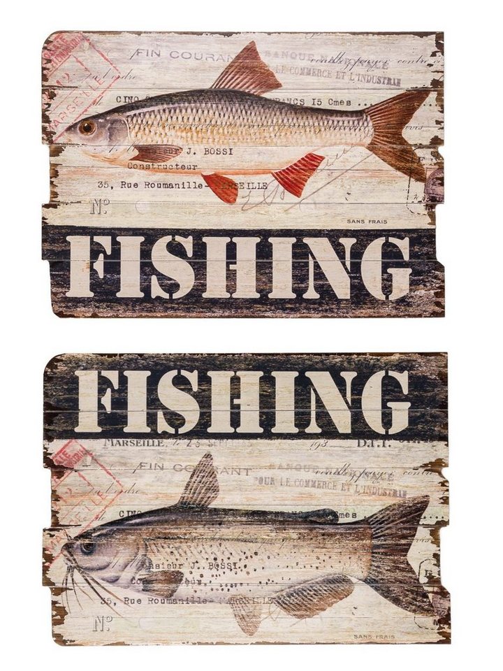 Aubaho Holzbild 2x Bild Wandtafel Tafel Fishing Holzbild Wandbild Fischfang Angler ang von Aubaho