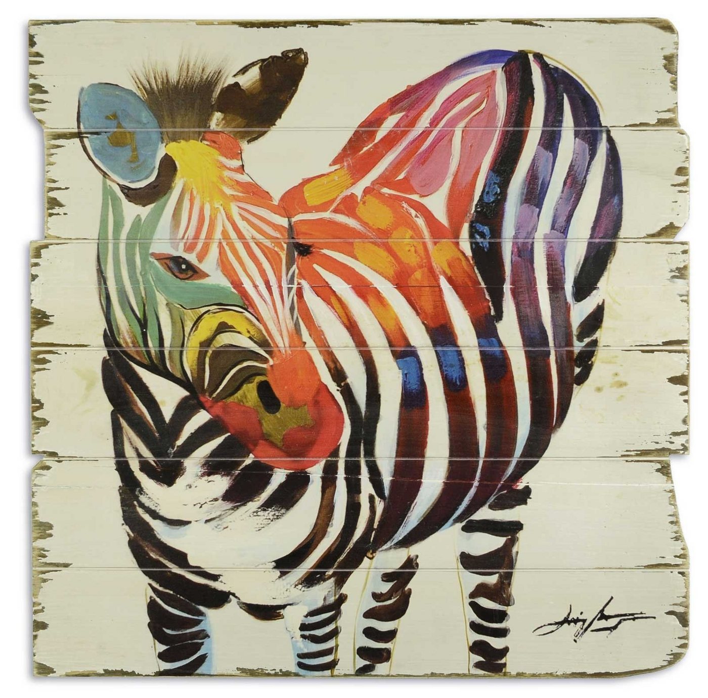 Aubaho Holzbild Bild Wandtafel Holzbild Wandbild Zebra Tier Streifenmuster Holz Antik- von Aubaho