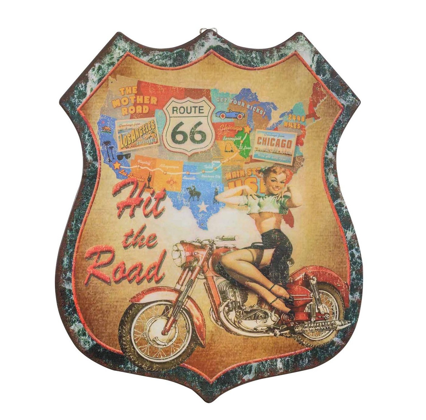 Aubaho Metallschild Blechschild Wandschild Route 66 Magnettafel USA Pin Up 49cm Antik Stil von Aubaho