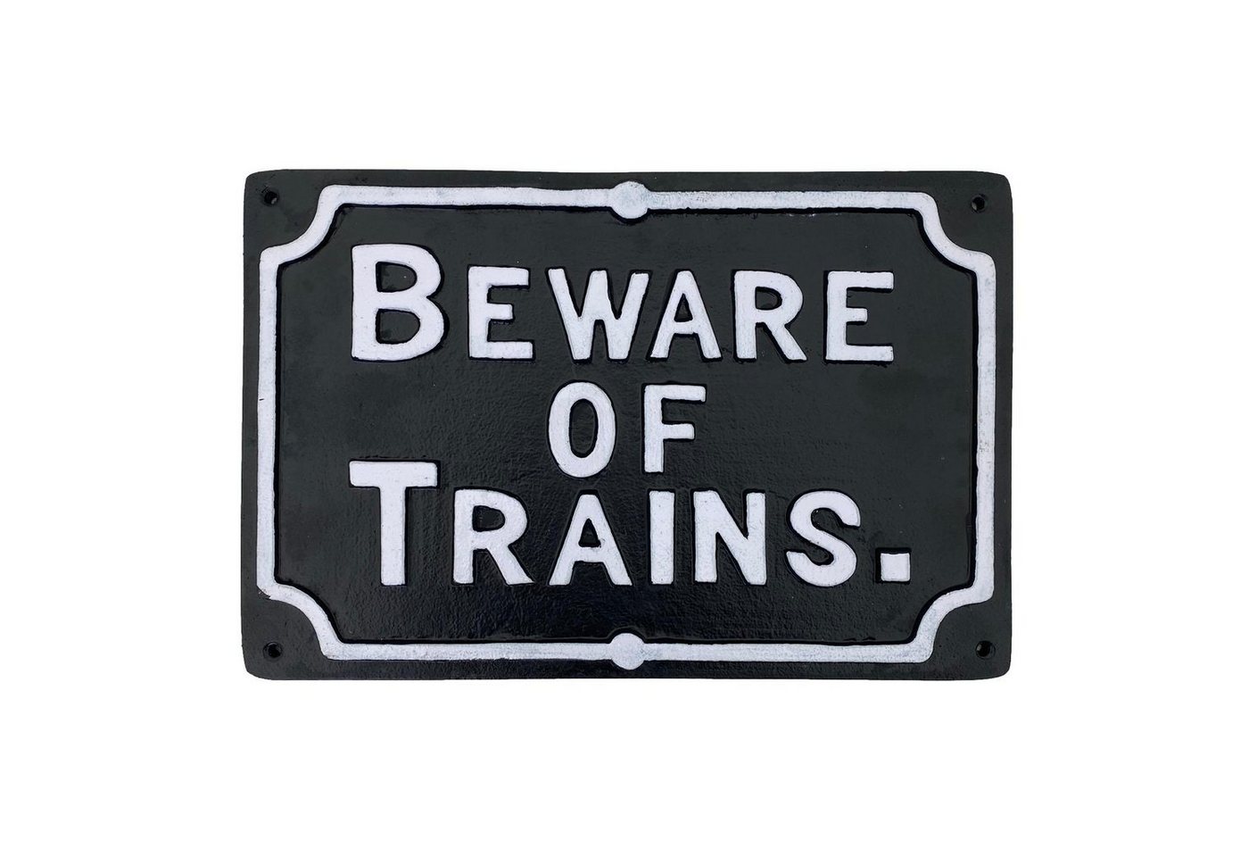 Aubaho Metallschild Schild Wandschild BEWARE OF TRAINS Eisenbahn Bahn Eisen 31cm Antik-Sti von Aubaho