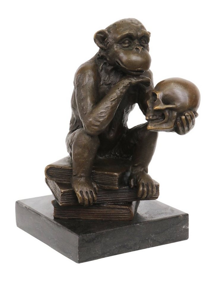 Aubaho Skulptur Bronzeskulptur Affe Totenkopf Schädel Bronze Darwin Statue Bronzefigur von Aubaho