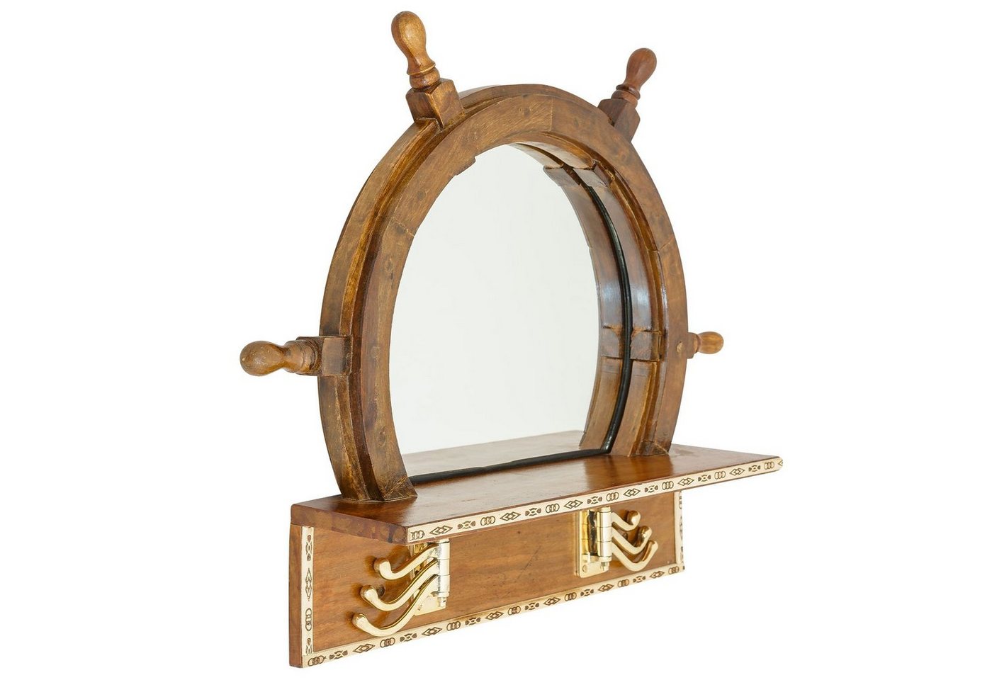Aubaho Garderobenpaneel Garderobe Kleider Spiegel Steuerrad Schiff Maritim Holz Messing Antik- von Aubaho