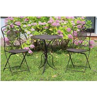 Gartenset Tisch +2x Stuhl Eisen Gartengarnitur Braun Bistroset Metall Garten Set von Aubaho