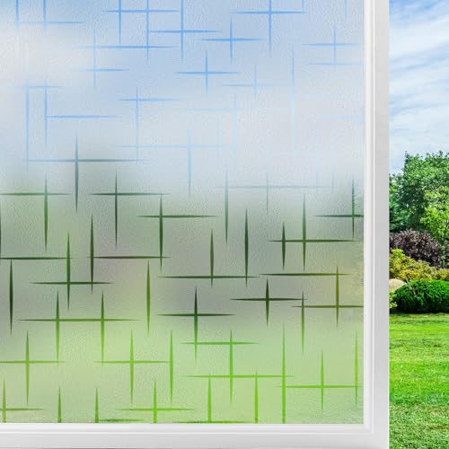 Fensterfolie Blickdicht Milchglasfolie selbstklebend statisch haftend Sichtschutzfolie für Bad Küche Fenster Anti-UV Kreuz 44.5x200cm von Aubby