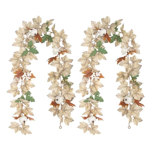 Aublinto Künstliche Herbstgirlande Ahornblatt Herbst Girlande mit Ahorn Blättern Herbstblatt Herbstlaub Rebe Kunststoff Blätter für Home Wand Tür Outdoor Thanksgiving Halloween Dekoration 2 Stück von Aublinto