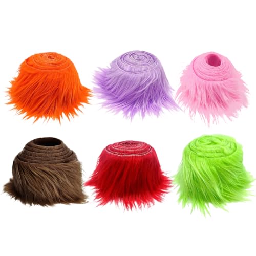 Aublinto Weihnachtliche Stoffrolle kunstpelz stoff flauschiger stoff vorgeschnittene Streifen Kunstpelzstoff Kunstpelz Band Dekoband für Weihnachtsbaum Girlanden Kostüm DIY Handwerk Material 6 Rollen von Aublinto