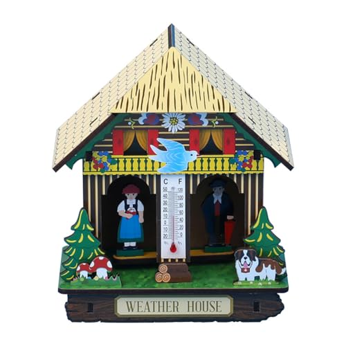 Aublinto Wetterhaus aus dem Schwarzwald Wetterstation analog Haus Holz Chalet Barometer Thermometer Hygrometer Wald Wetter Wandbehang Ornamente Heimdekoration wetterfest Analoges Wetterhäuschen von Aublinto