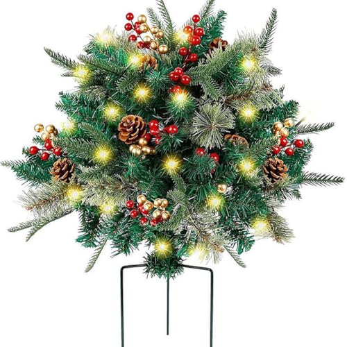 Lighted Artificial Christmas Urn Filler, Holiday Decorations for Outdoor Planter Boxes, Weihnachtsschmuck Weihnachtsdeko Tripod Stake and LED Lights, Christmas Artificial Planter Filler von Aublinto